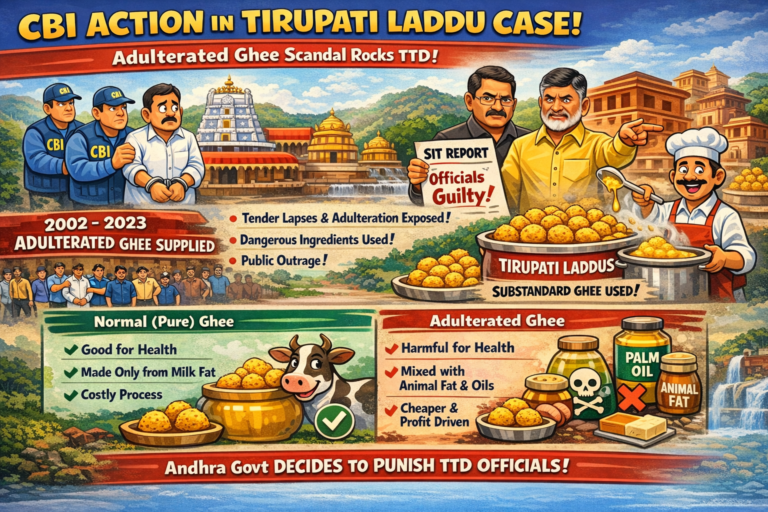 CBI action against TTD officials in the Tirupati laddu case.