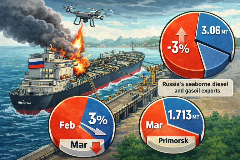 Russia Diesel Exports Fall in March